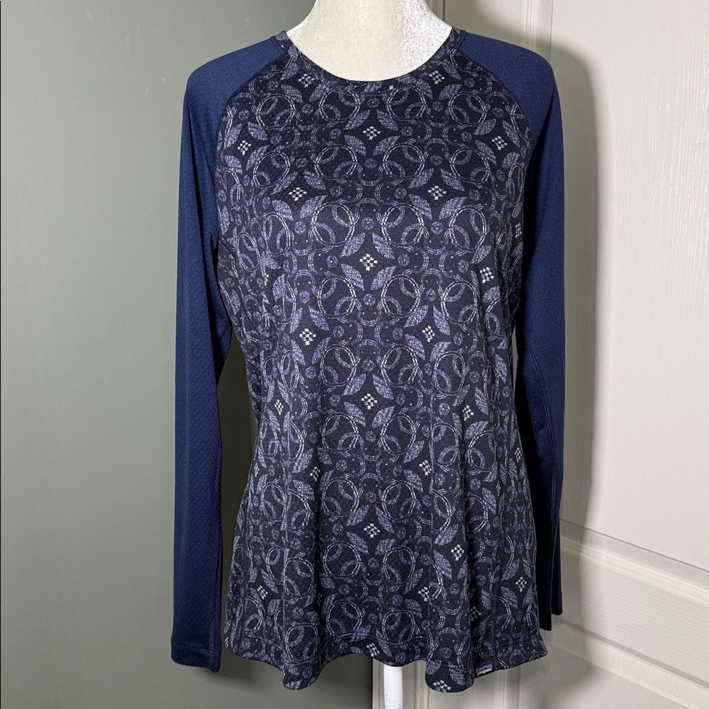 Patagonia Capilene Midweight Base Layer Long Sleeve Top Navy Print XL